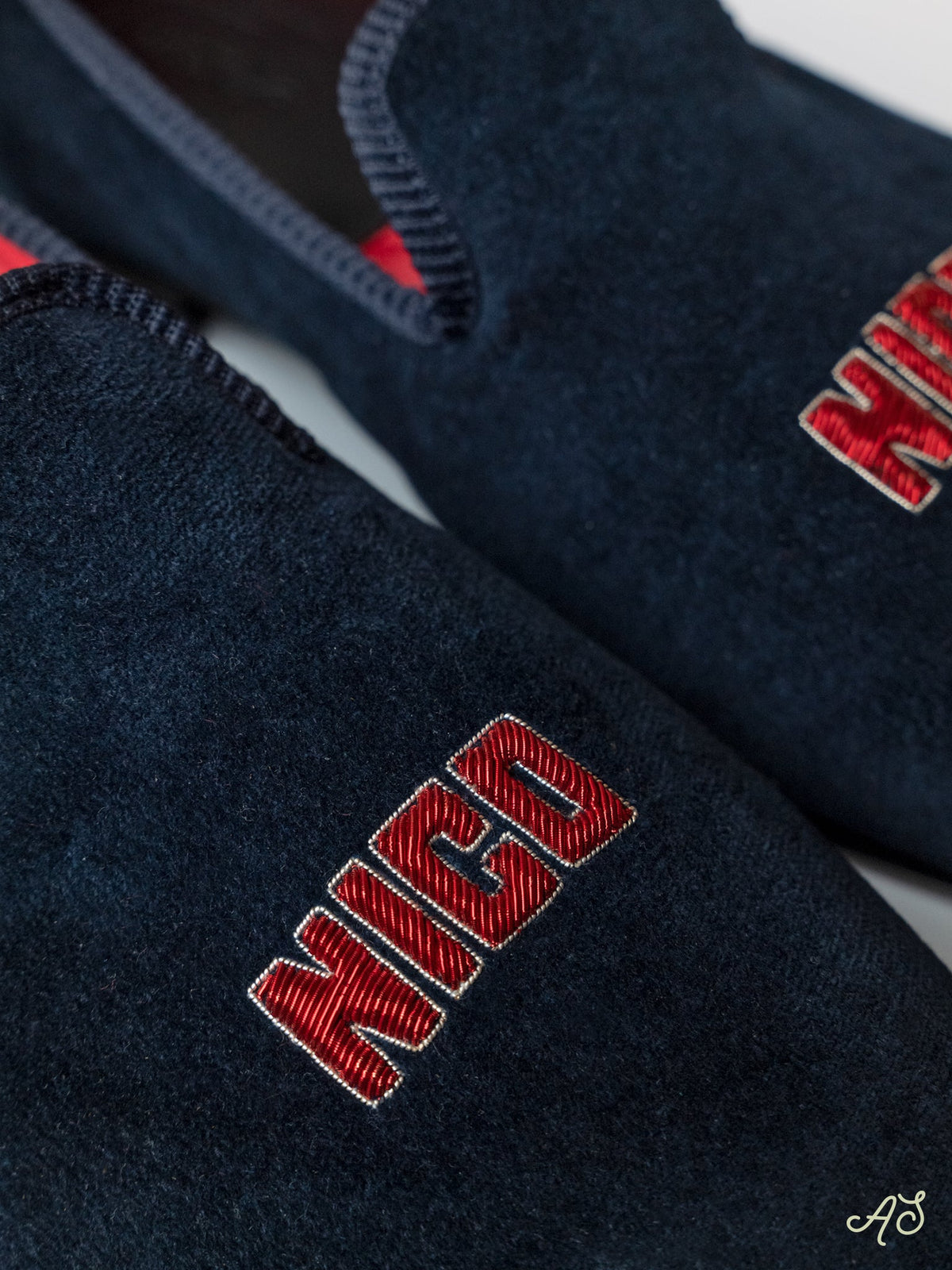Children's Loafers in Velvet with Monogram Embroidery, view 4