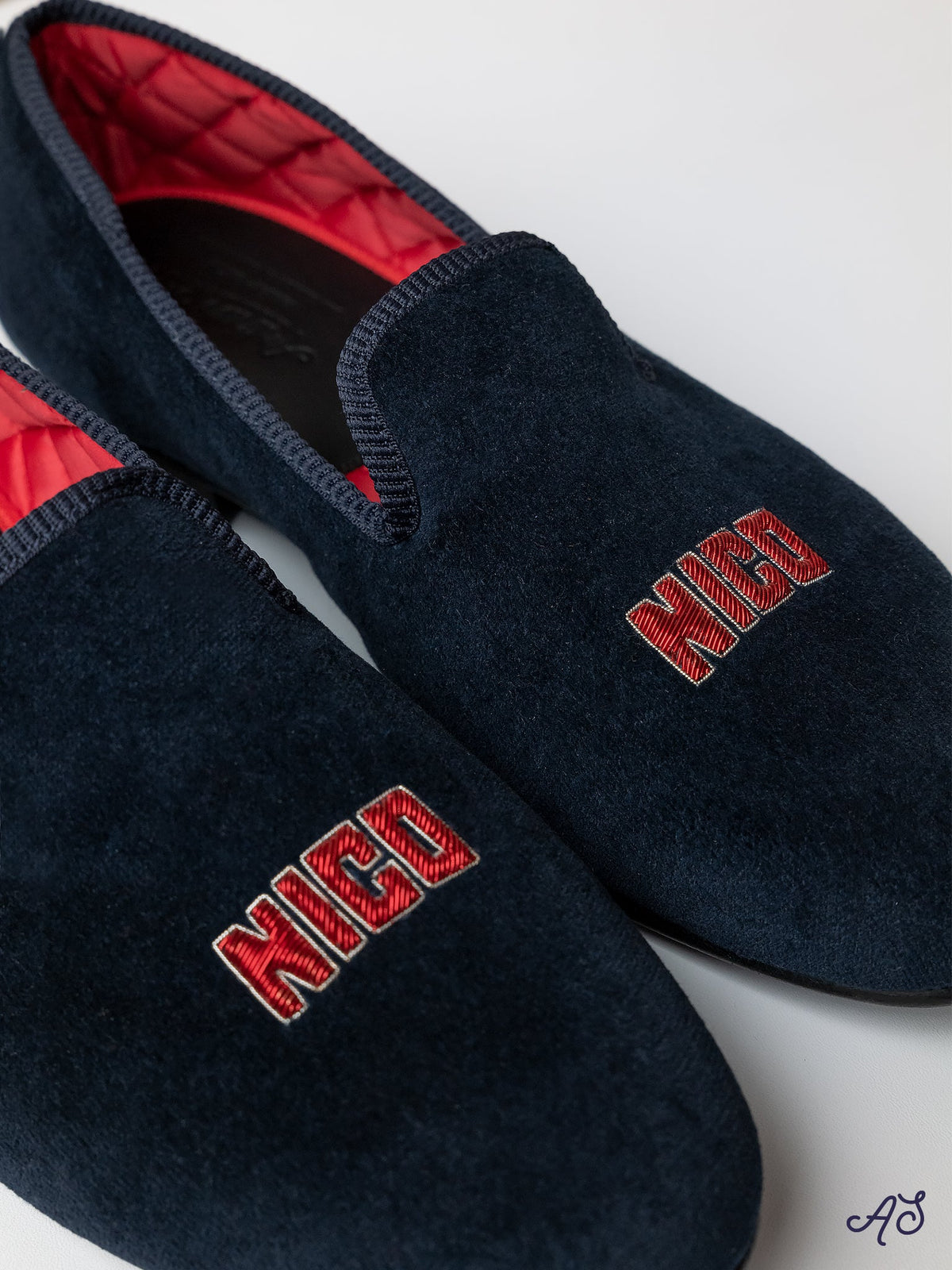 Children's Loafers in Velvet with Monogram Embroidery, view 3