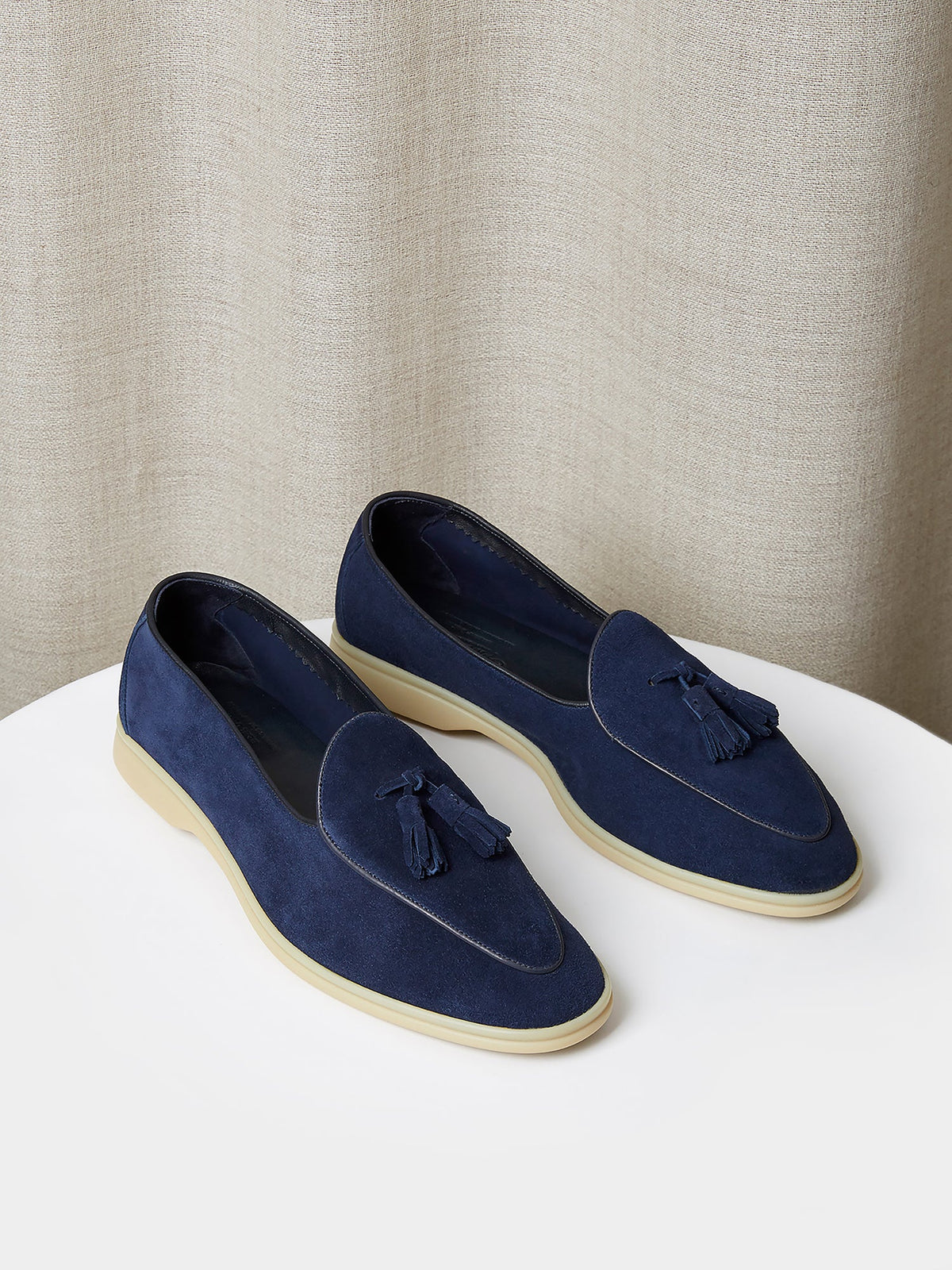 Belgian Loafer in Unlined Navy Suede, view 1