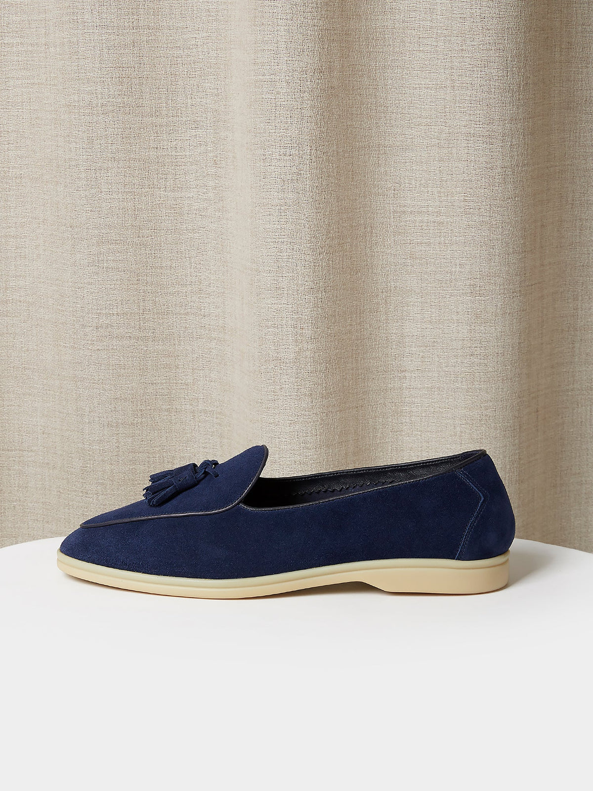 Belgian Loafer in Unlined Navy Suede, view 2
