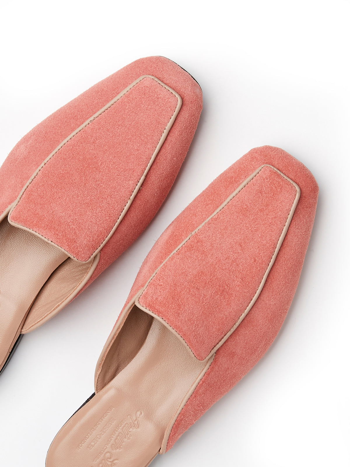 Belgian Mule in Coral Pink Suede, view 3
