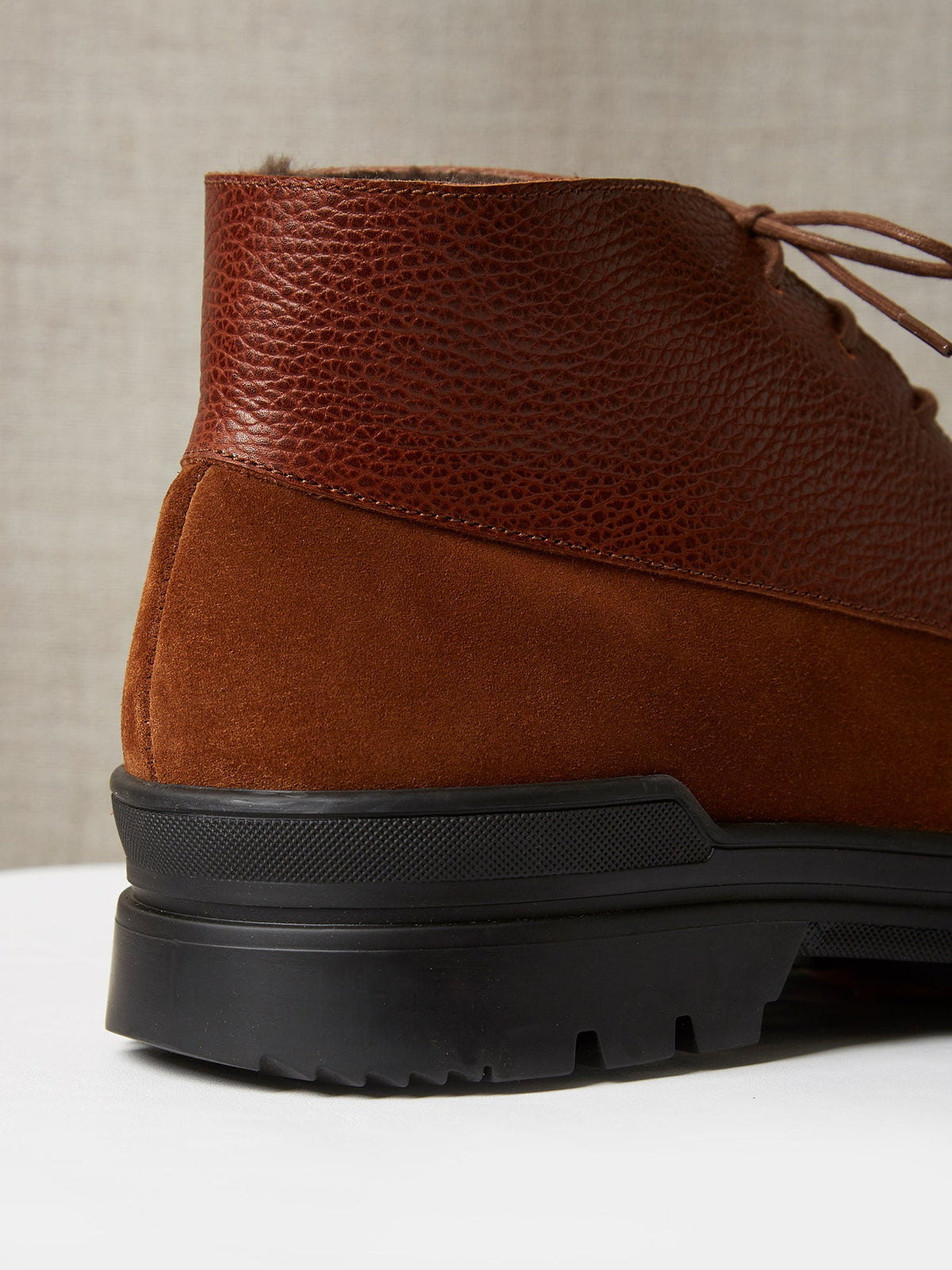 The Engadin Boot in Tobacco Full-Grain Leather & Suede with Fur Lining, view 3