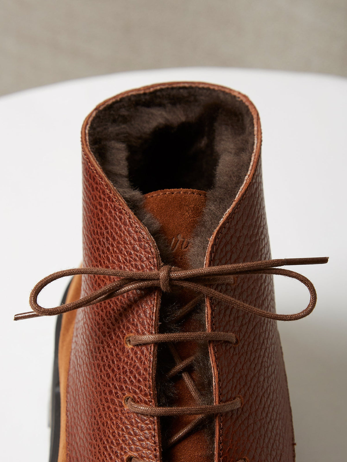 The Engadin Boot in Tobacco Full-Grain Leather & Suede with Fur Lining, view 5