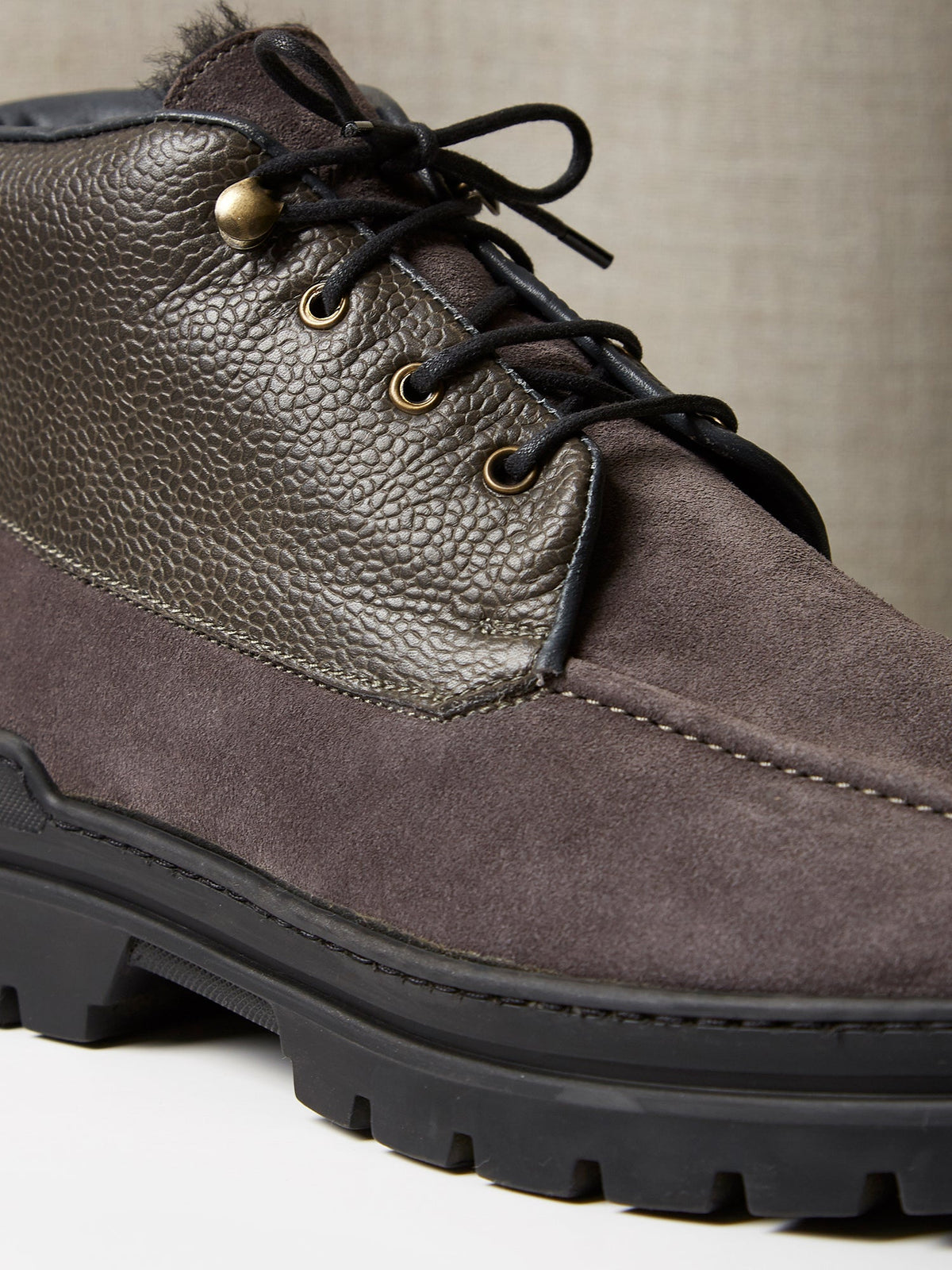 The Engadin Boot in Slate Full-Grain Leather & Suede with Fur Lining, view 4