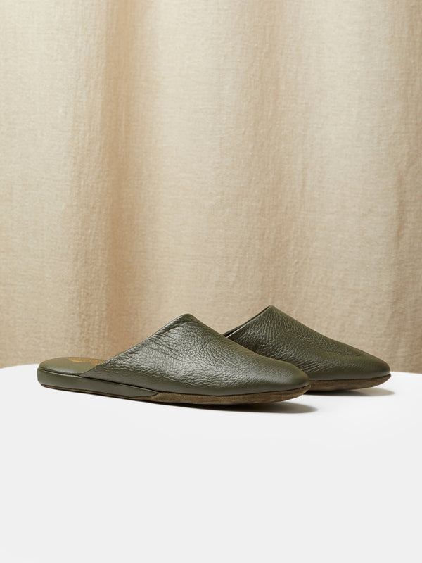 Globetrotter Glide Mules in Military Green Deerskin