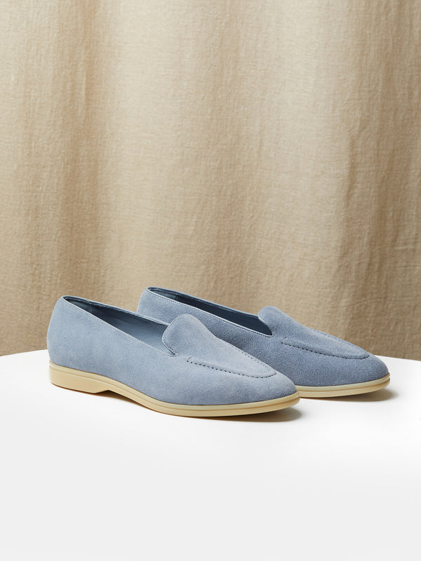 Pintuck Loafer in Baby Blue Suede