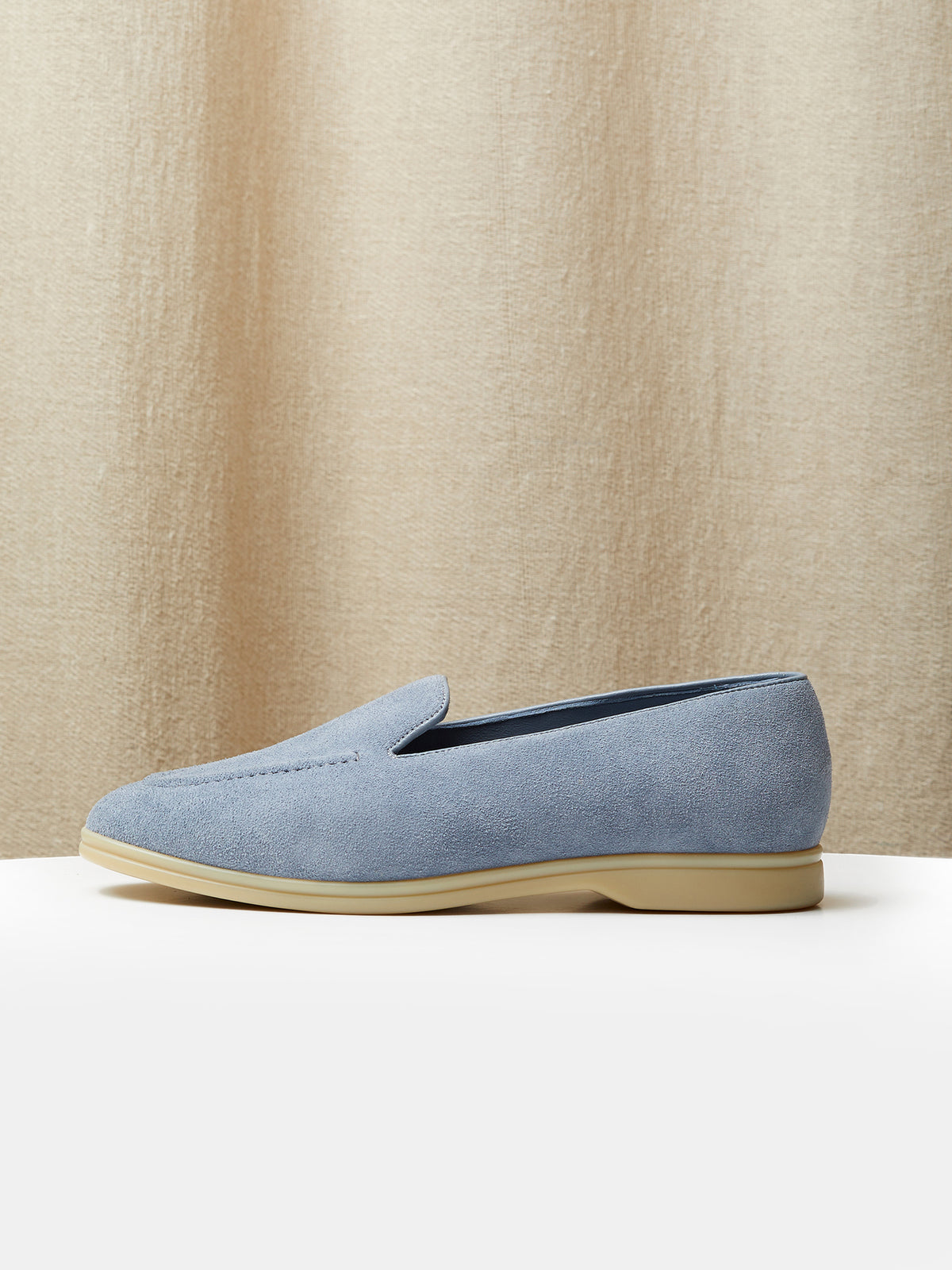 Pintuck Loafer in Baby Blue Suede, view 2