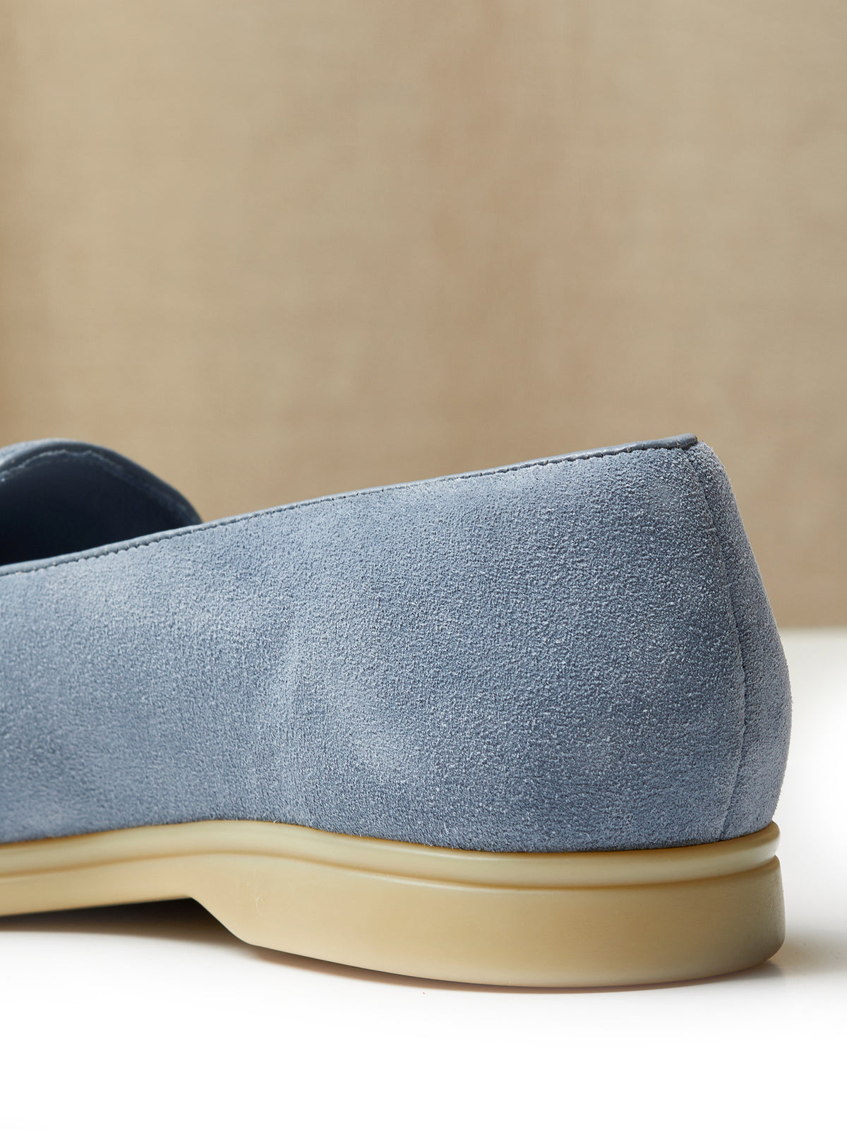 Pintuck Loafer in Baby Blue Suede, view 4