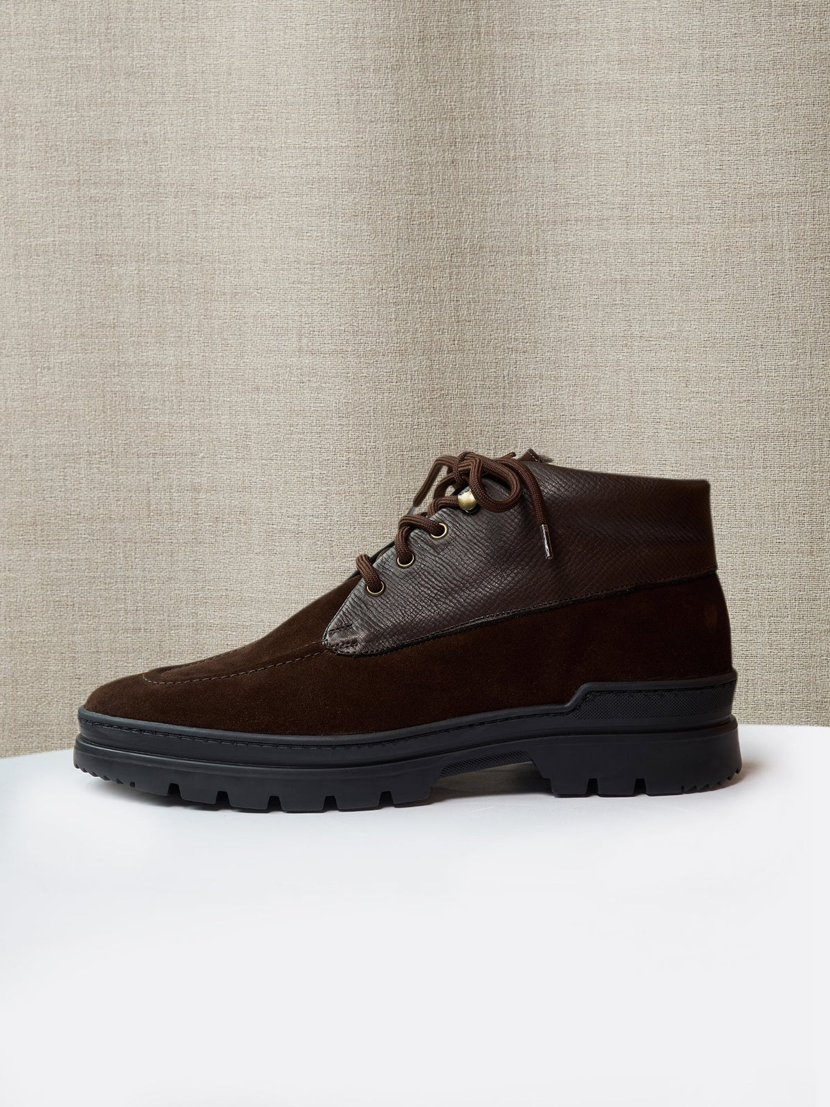 The Engadin Boot in Dark Brown Full-Grain Leather & Suede, view 2