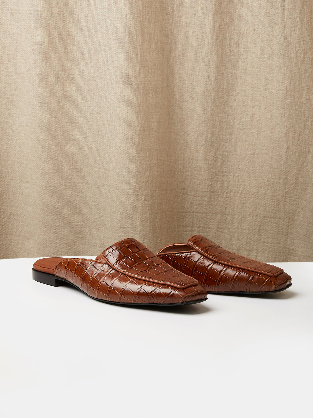 Belgian Mule in Brown Embossed Crocodile, view 1