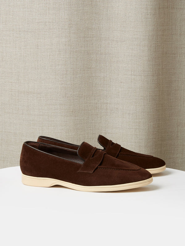 Penny Loafer in Chocolate Brown Suede with Rubber Sole
