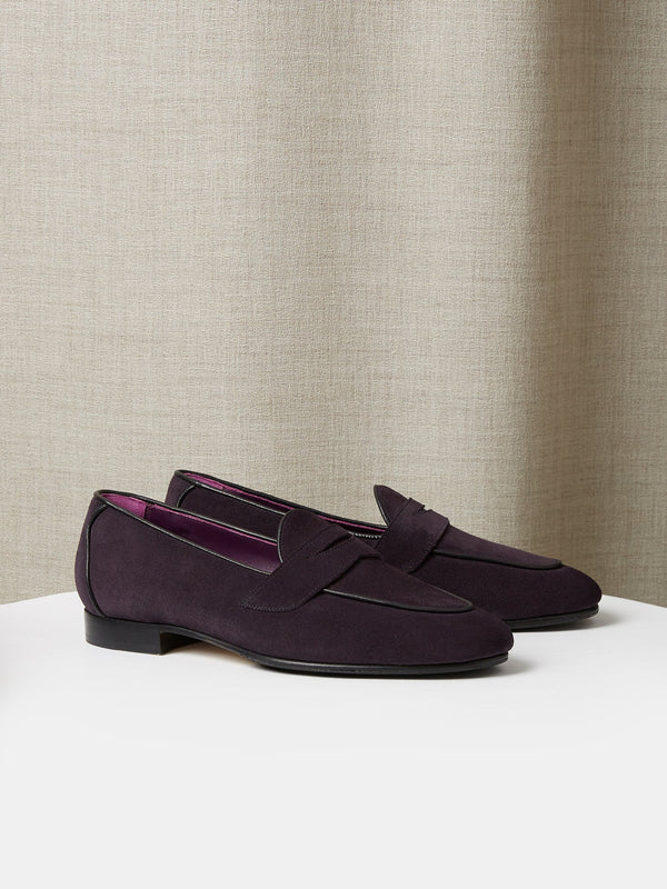 Belgian Penny Loafer in Dark Purple Suede