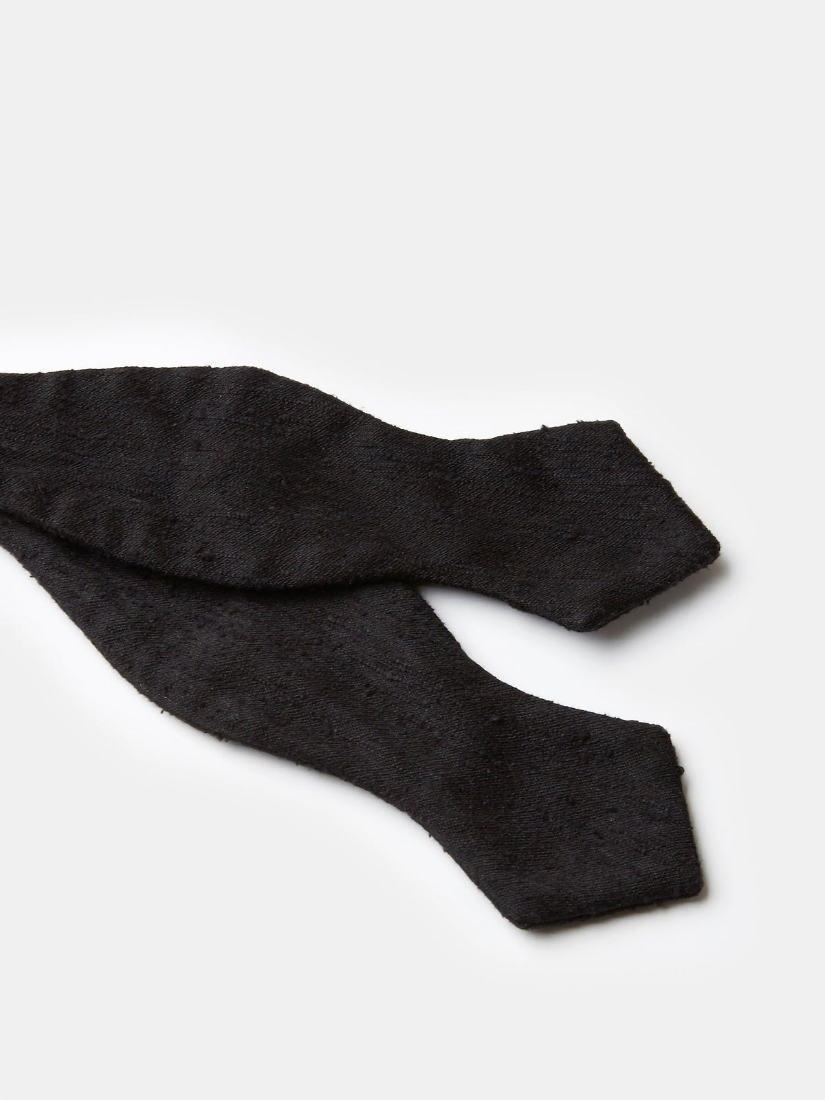 Diamond Point Bow Tie in Black Shantung Silk - Self Tie, view 2