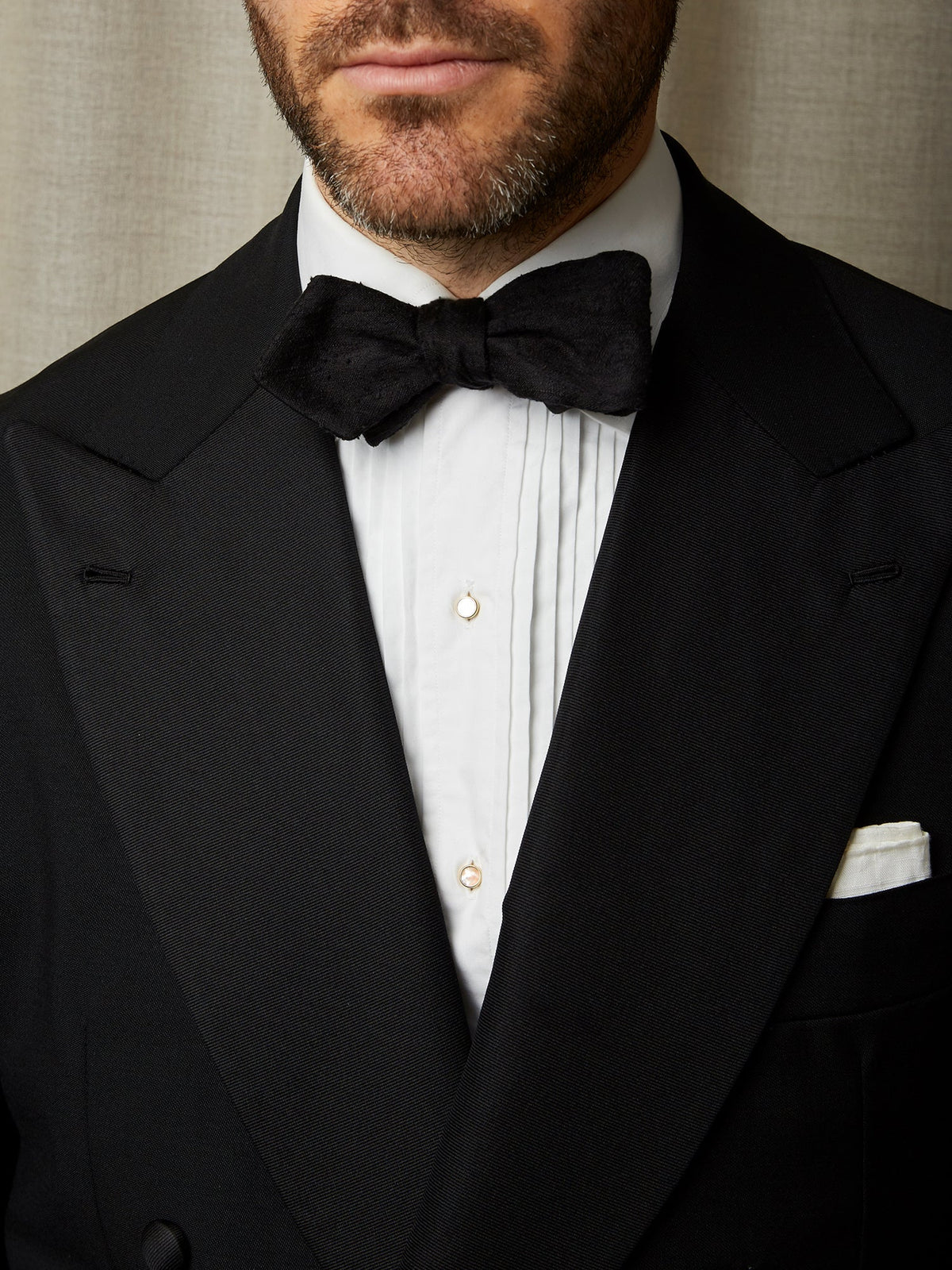 Diamond Point Bow Tie in Black Shantung Silk - Self Tie, view 4