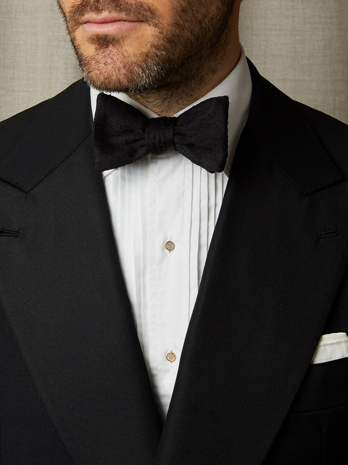 Bow Tie in Black Shantung Silk - Self Tie, view 4
