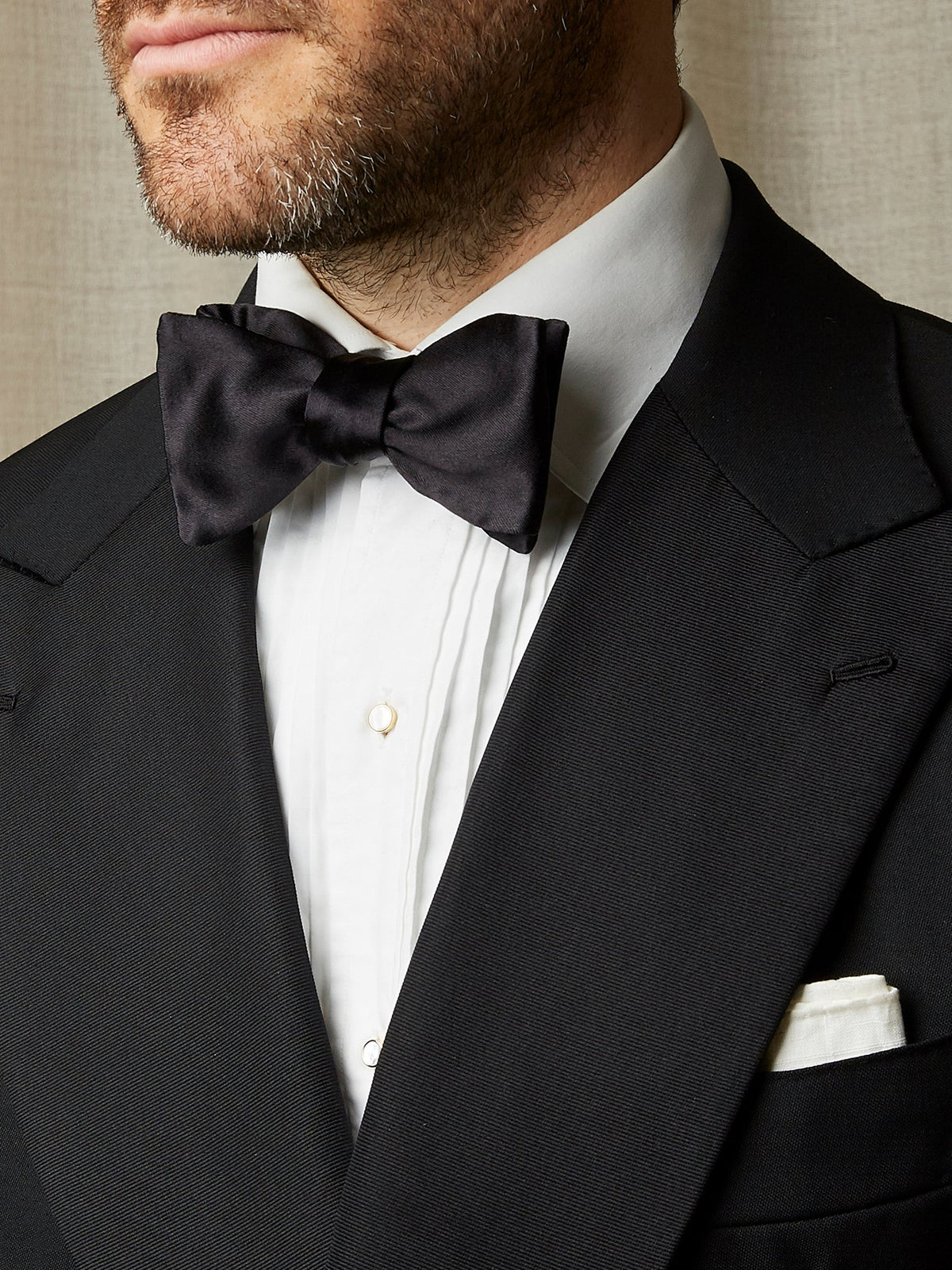 Bow Tie in Black Silk Satin - Self Tie, view 4
