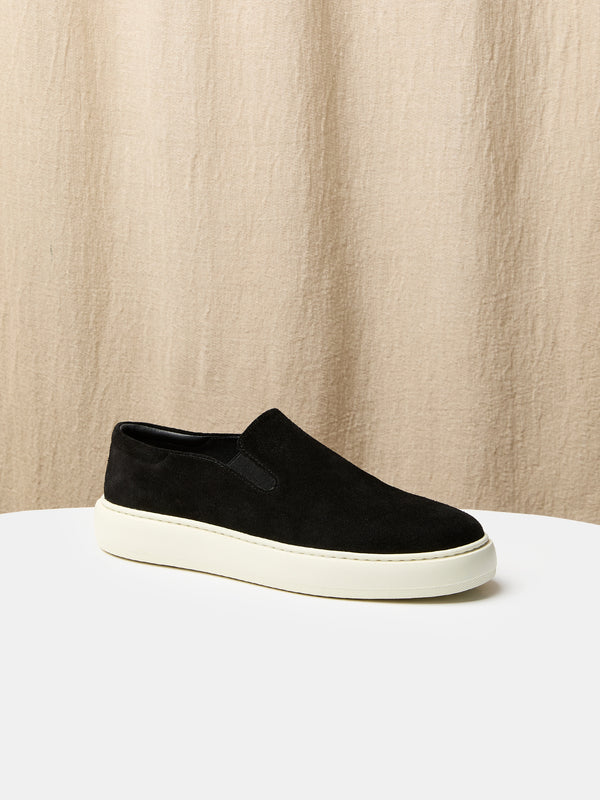 The Blaine Slip on Sneaker in Black Suede