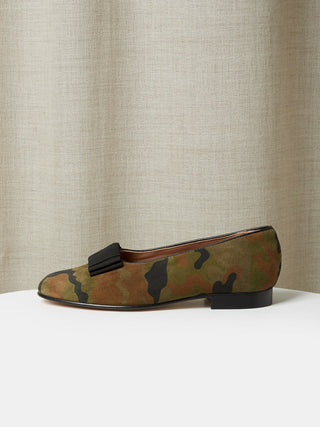 Opera Pump in Green Camouflage Suede