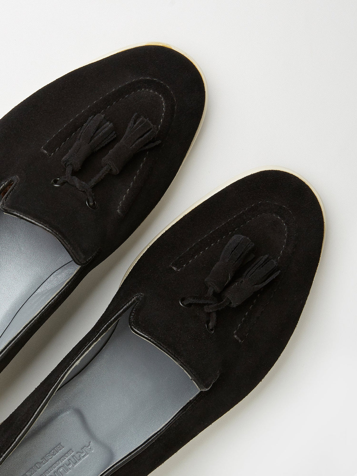 Tassel Loafer in Black Suede, view 3