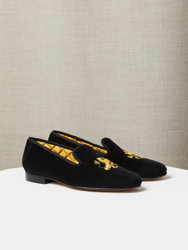 Albert Slipper Hand-Embroidered in Black Velvet