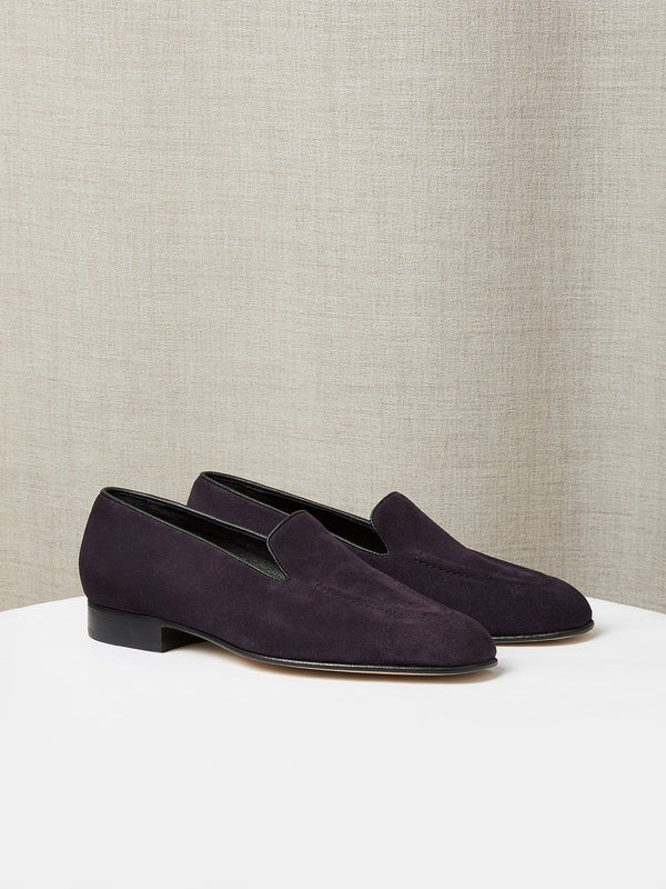 Pintuck Loafer in Deep Purple Suede