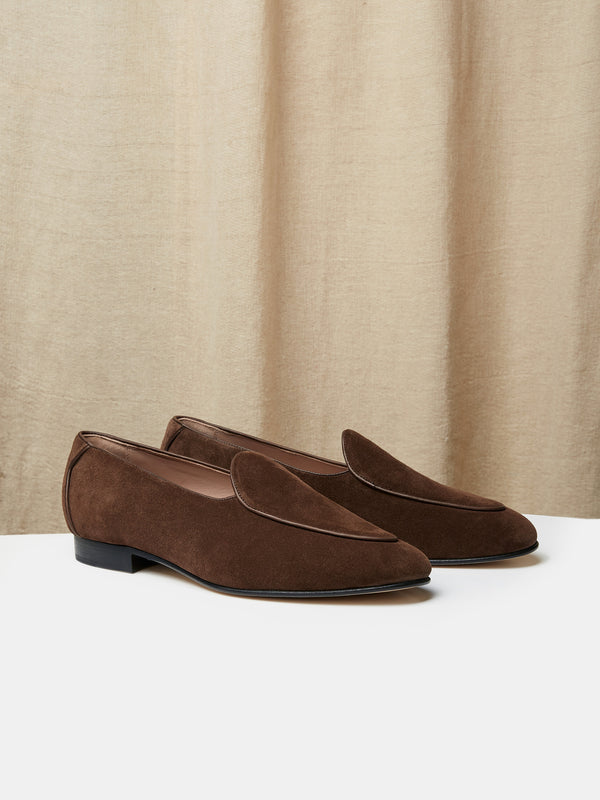 Belgian Loafer in Chocolate Cashmere Suede