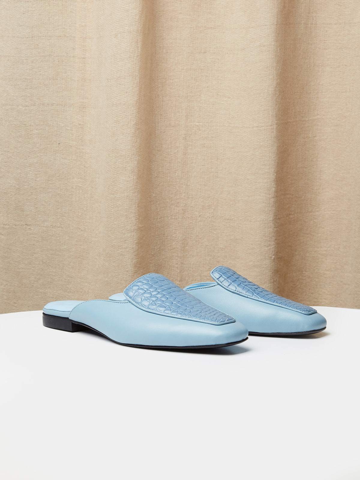 Belgian Mule in Blue Crocodile and Calf Leather, view 1