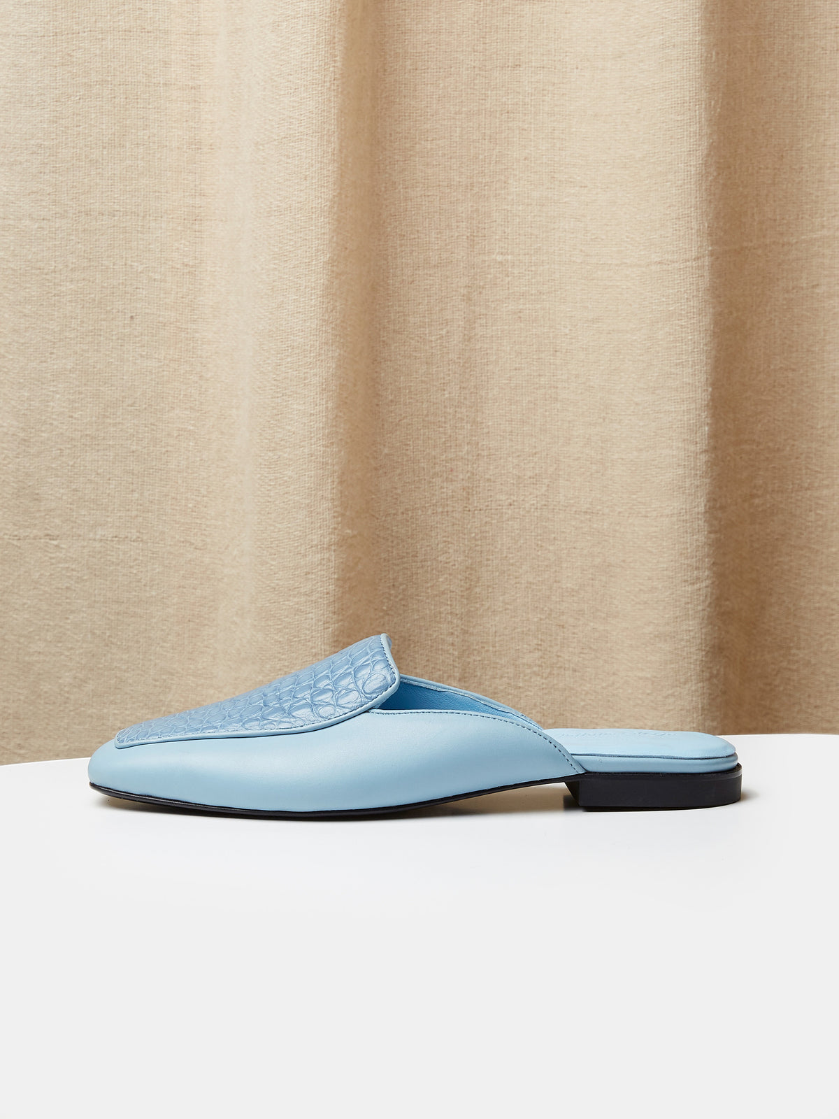 Belgian Mule in Blue Crocodile and Calf Leather, view 2