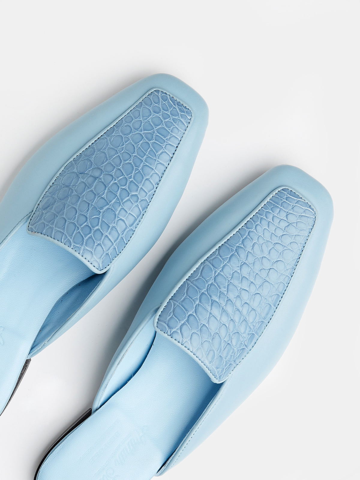 Belgian Mule in Blue Crocodile and Calf Leather, view 3