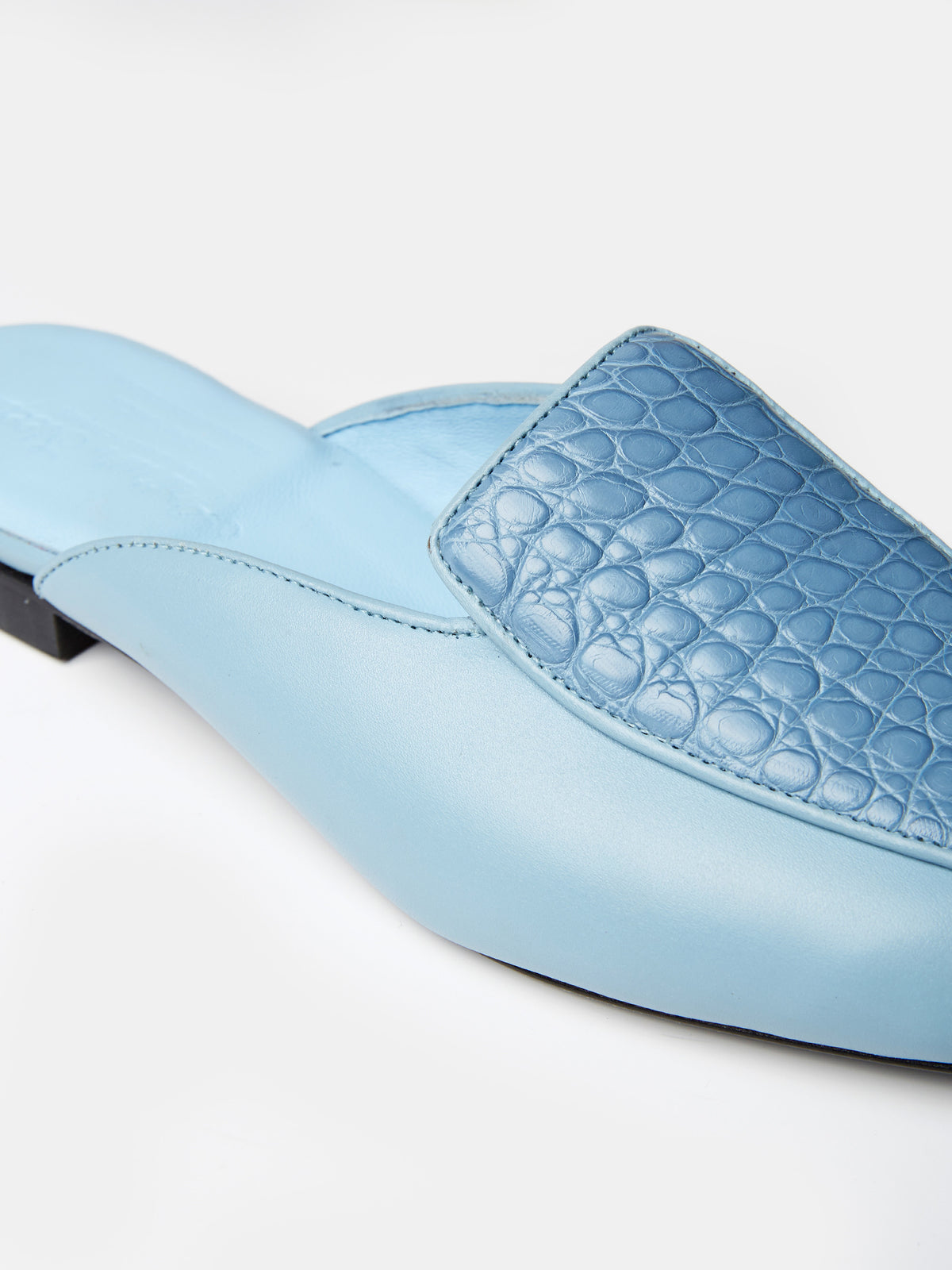 Belgian Mule in Blue Crocodile and Calf Leather, view 4