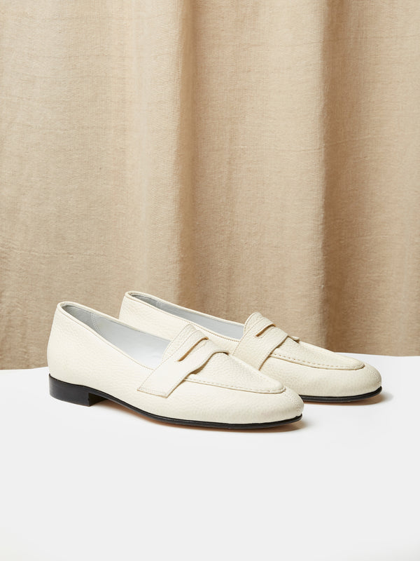 Split-Toe Penny Loafer in Off-White Grain Leather