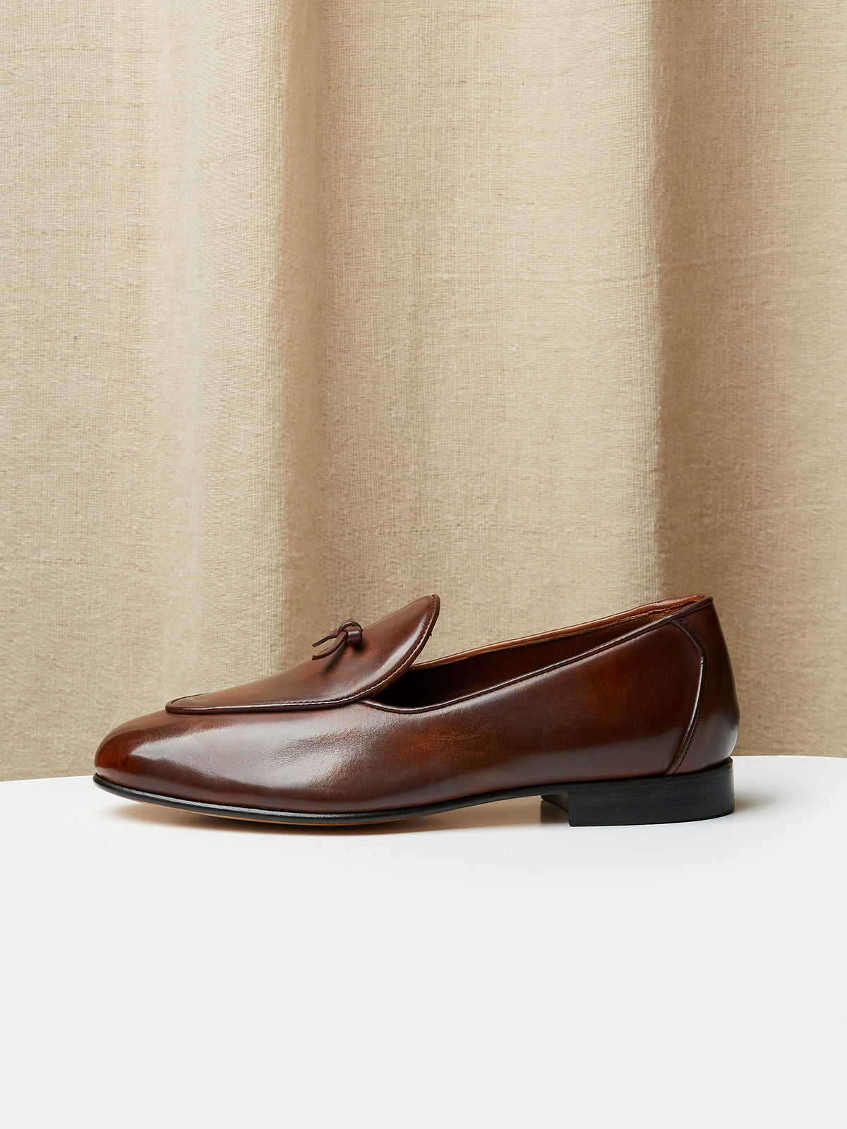 Belgian Loafer with Bow in Brown Patina Leather, view 2