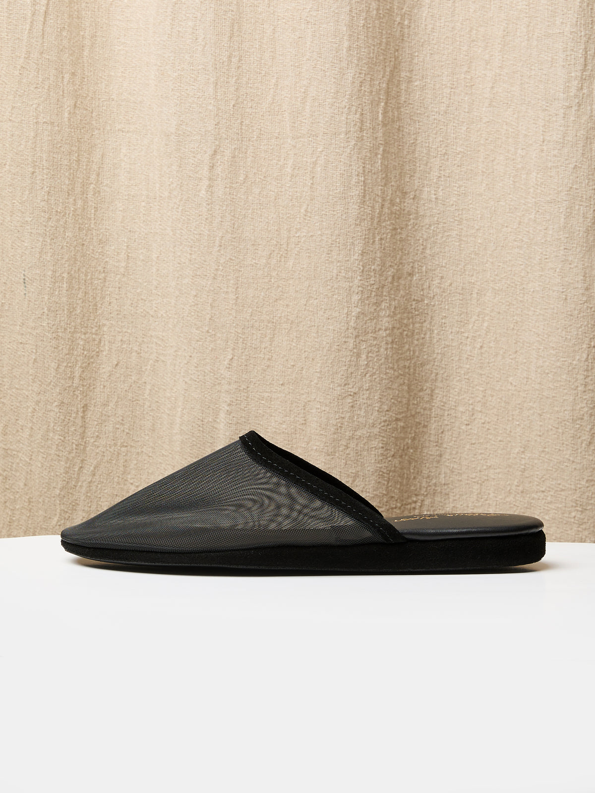 Globetrotter Glide Mule in Sheer black mesh and suede trim, view 2