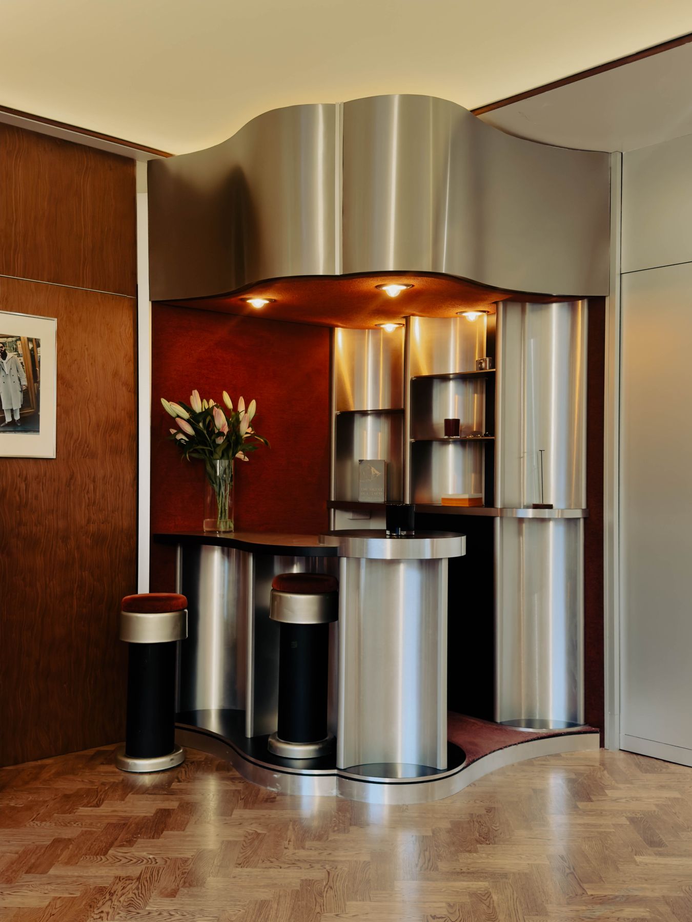 The curved wood bar