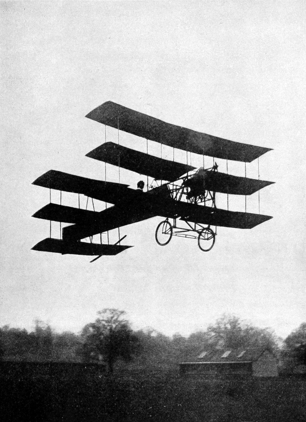 A V Roe’s triplane in flight, the first all-British aeroplane to fly