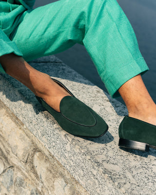 Green Suede Belgian Loafers