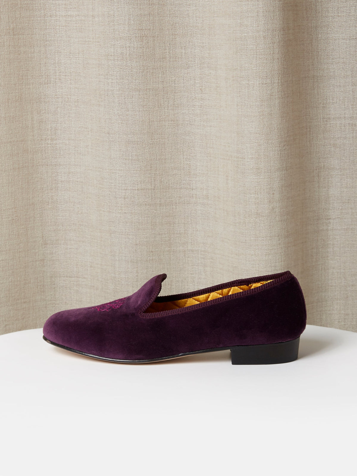Albert Slipper in Purple Velvet with Hand-Embroidered Monogram, view 2