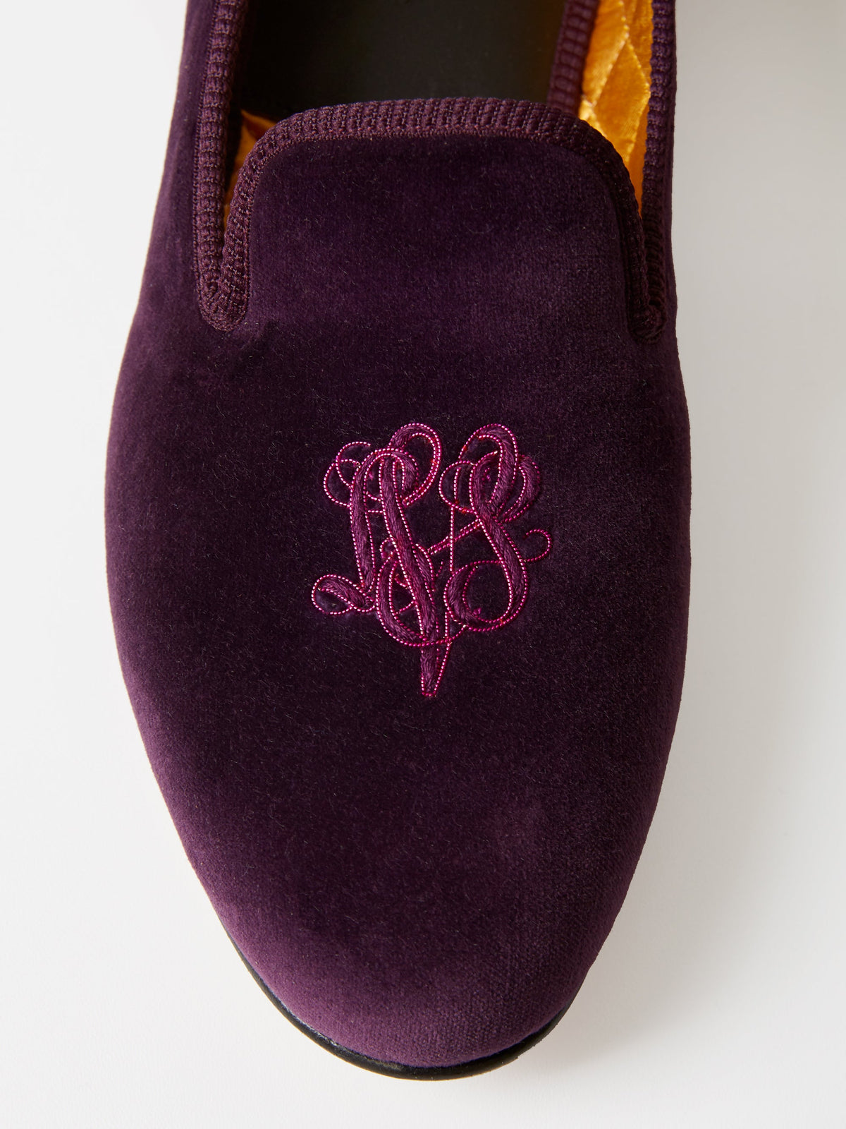 Albert Slipper in Purple Velvet with Hand-Embroidered Monogram, view 4