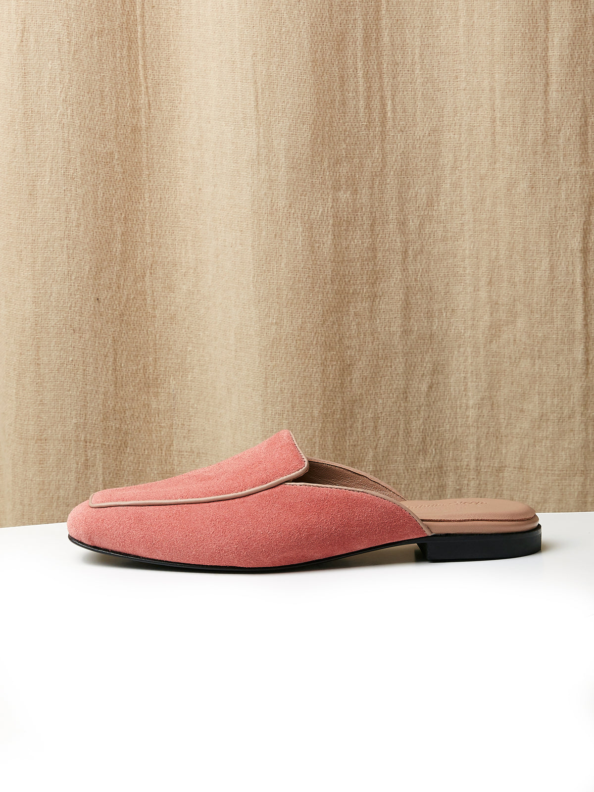 Belgian Mule in Coral Pink Suede, view 2