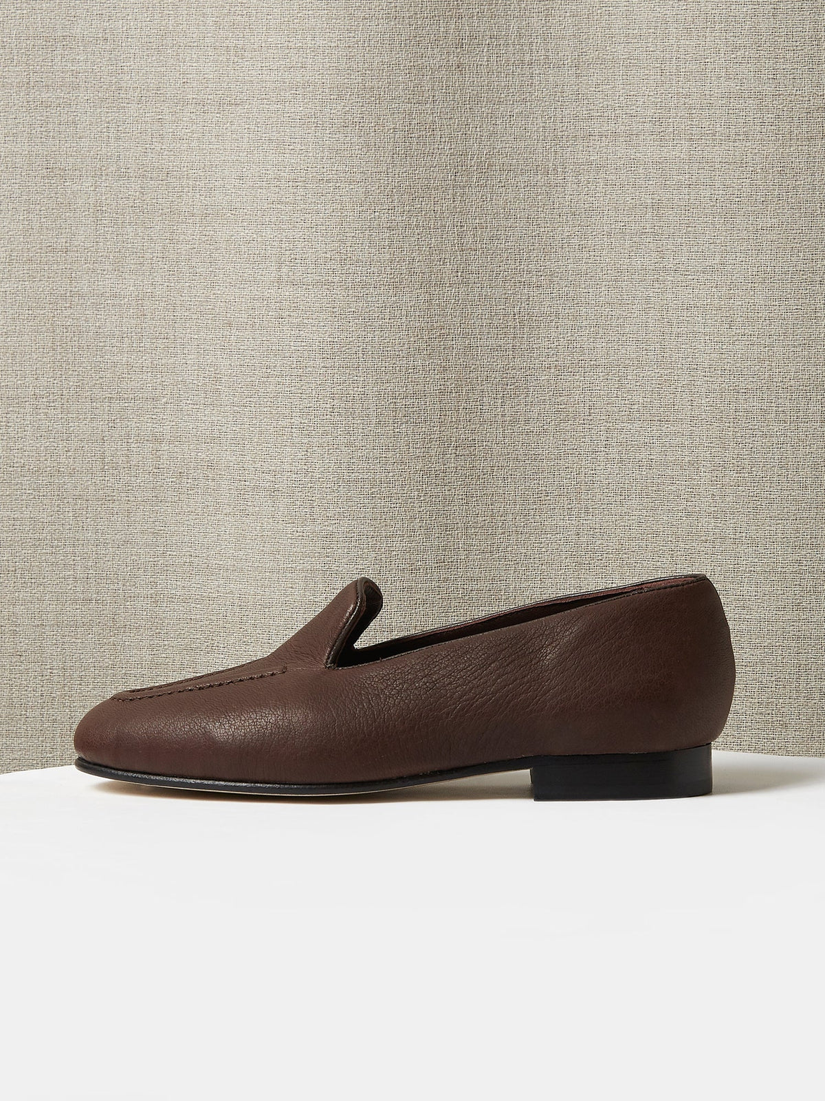 Pintuck Loafer in Chocolate Deer Leather, view 2
