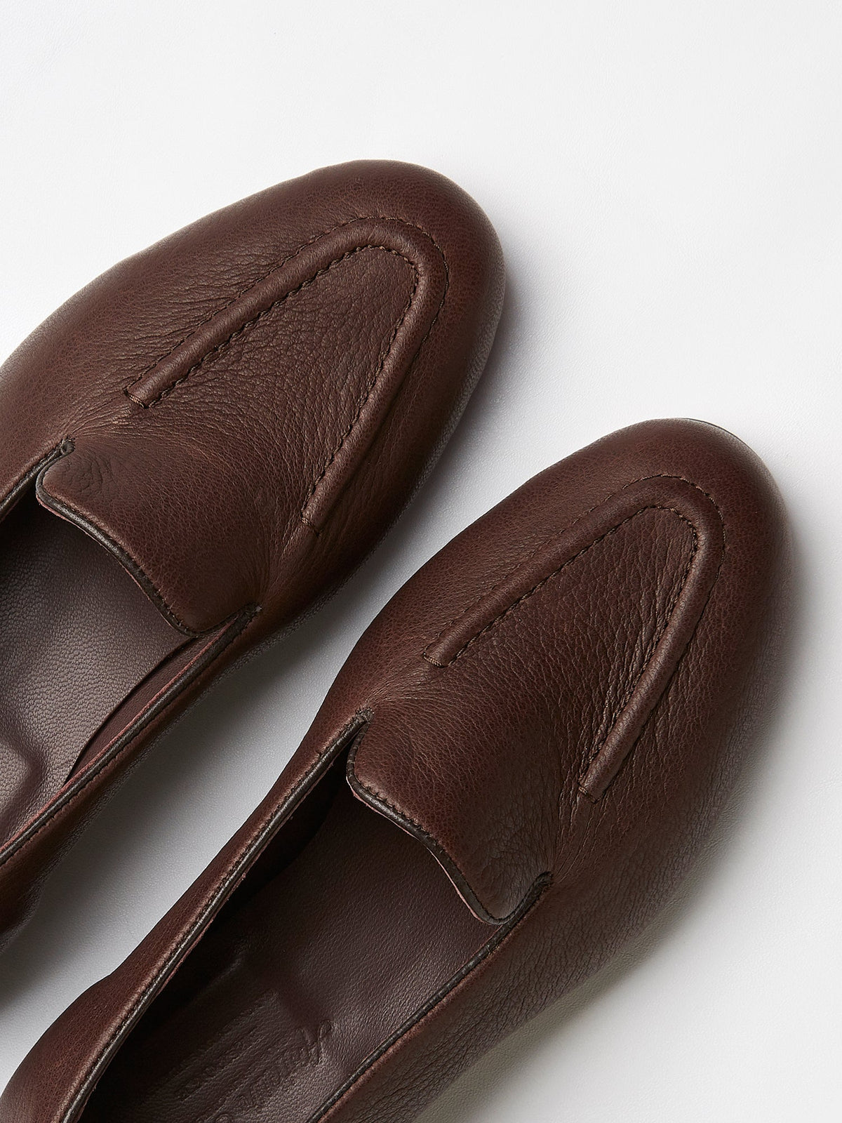Pintuck Loafer in Chocolate Deer Leather, view 3