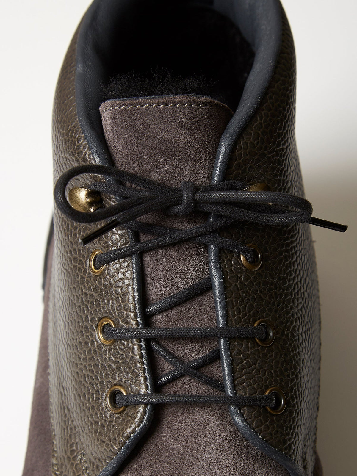 The Engadin Boot in Slate Full-Grain Leather & Suede with Fur Lining, view 5