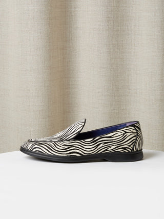 Zebra Pony Hair Belgian with White Rubber Soles