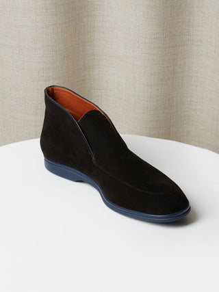 Black Suede Ankle Boot with Navy Rubber Soles
