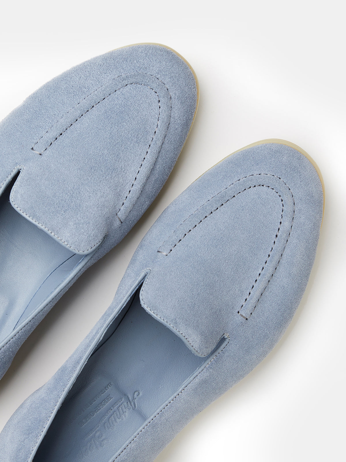 Pintuck Loafer in Baby Blue Suede, view 3