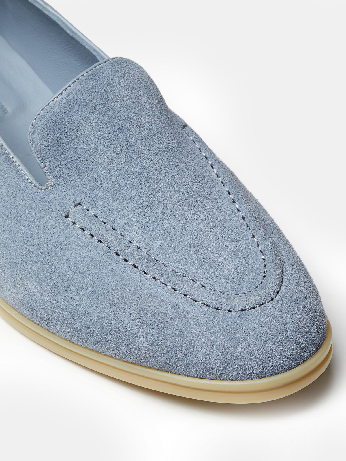 Pintuck Loafer in Baby Blue Suede, view 6