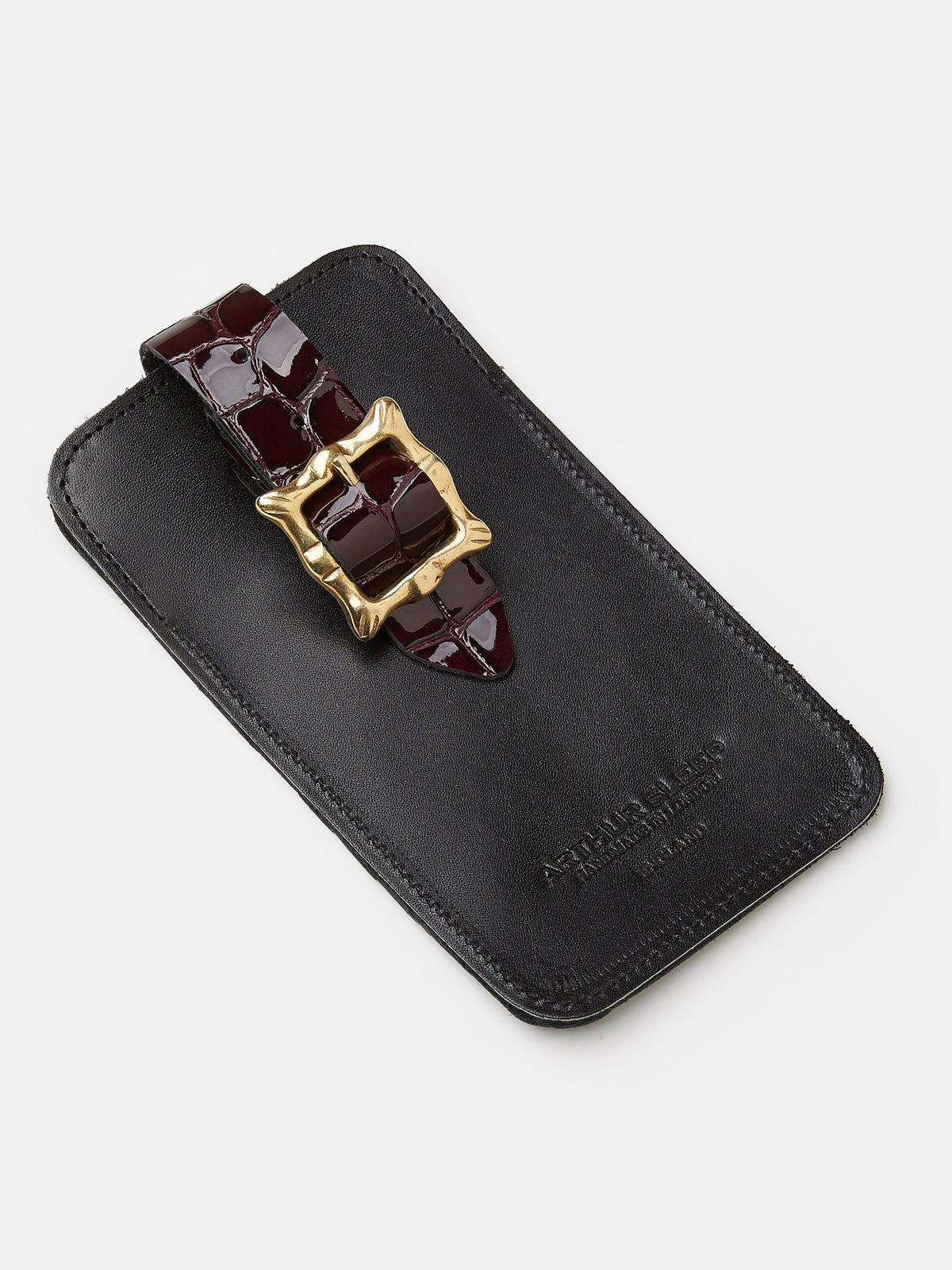 Luggage Tag in Burgundy Crocodile Embossed Calf, view 1
