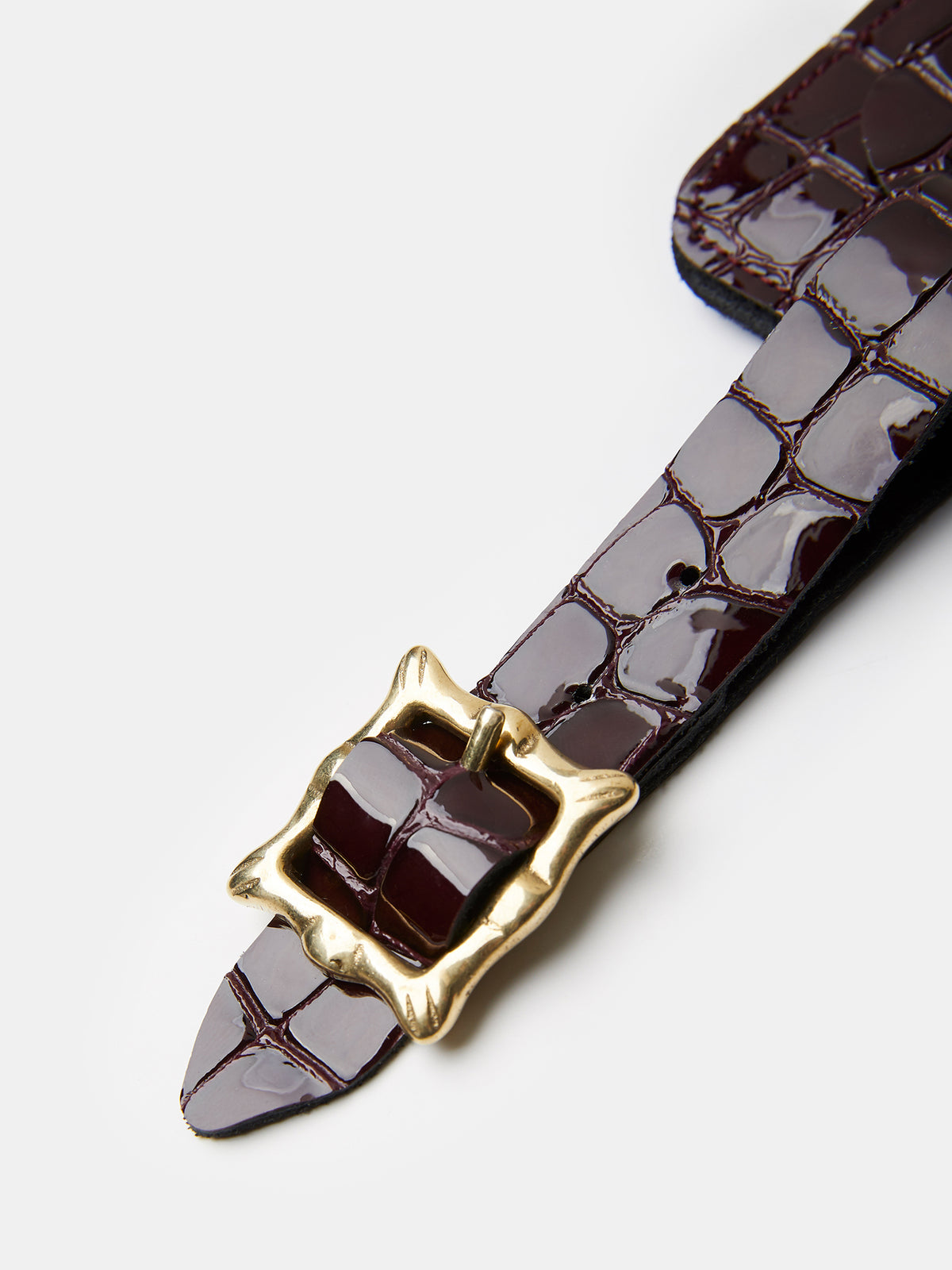 Luggage Tag in Burgundy Crocodile Embossed Calf, view 2