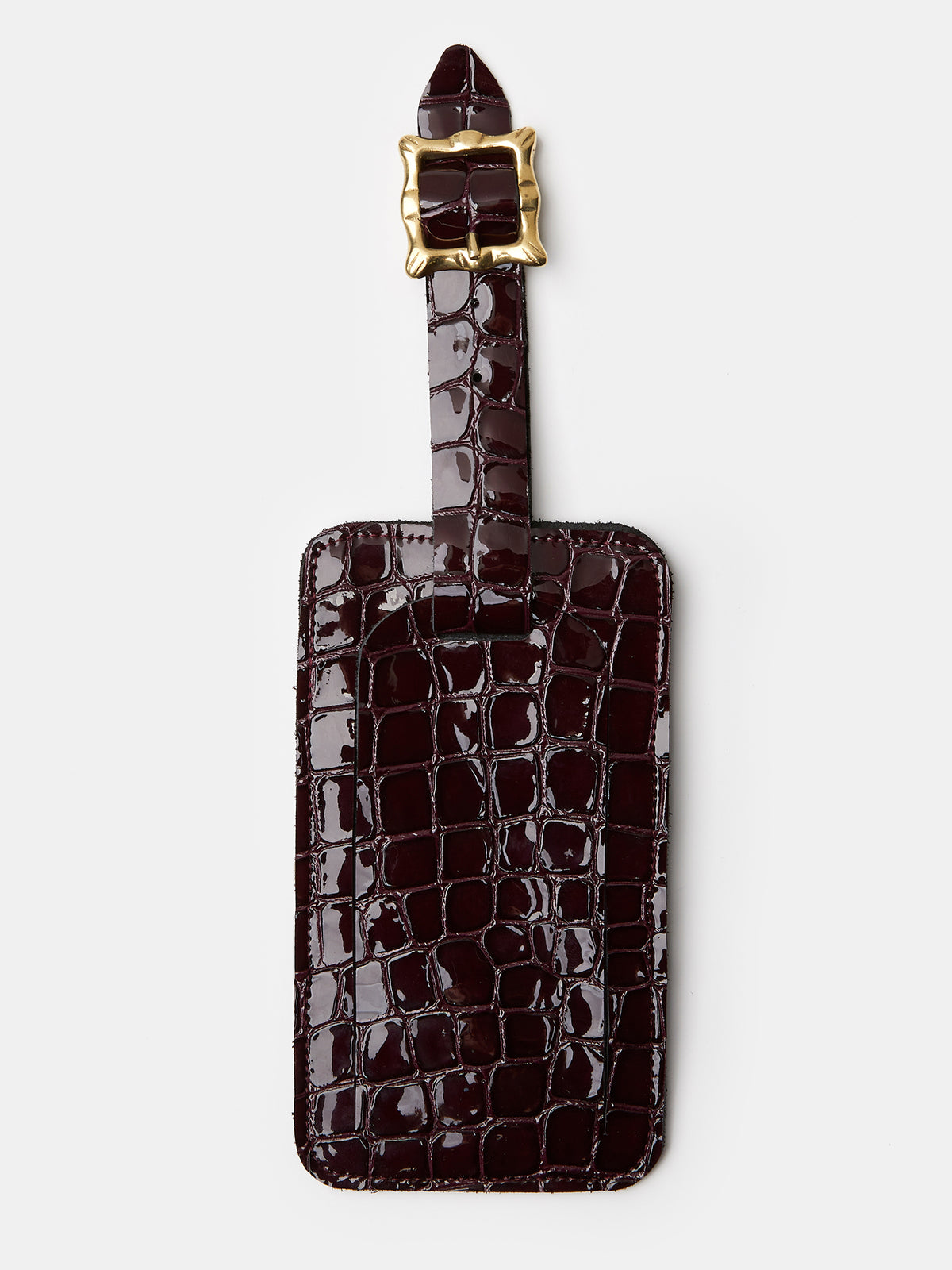 Luggage Tag in Burgundy Crocodile Embossed Calf, view 3