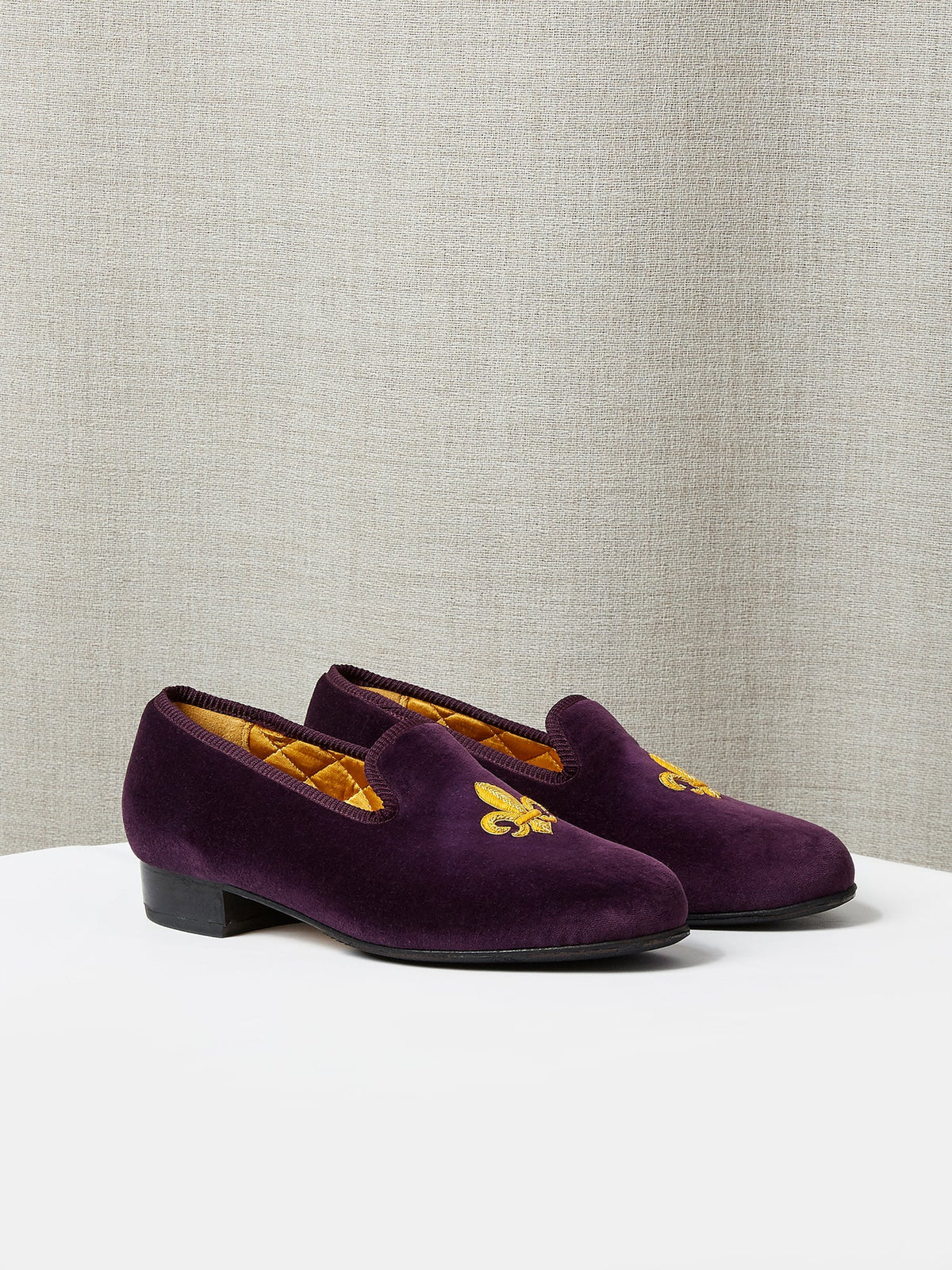 Albert Slipper Hand Embroidered in Deep Purple Velvet, view 1